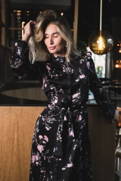 Satin Belt Dress Midnight Garden