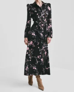 Satin Belt Dress Midnight Garden