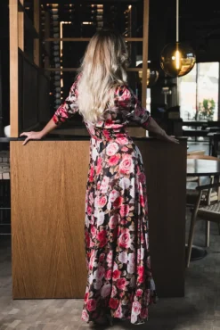 Satin Button-Down Dress Midnight Roses
