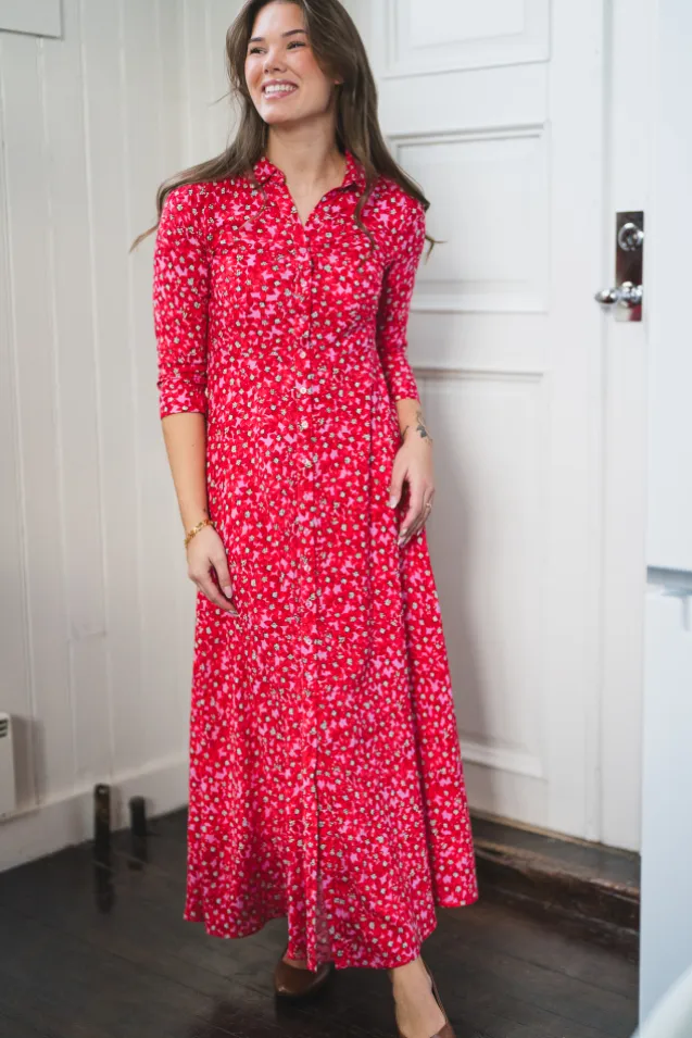 Savanna Long Shirt Dress Cyclamen Polly Print