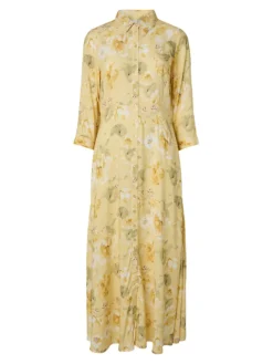 Savanna Long Shirt Dress Pale Banana Lemon Print