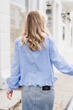 Seersucker Bow Blouse Blue Checks