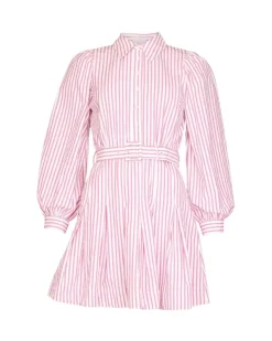 Seersucker Pleated Dress Pink Stripe