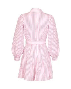 Seersucker Pleated Dress Pink Stripe