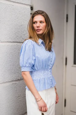 Seersucker Smocking Blouse Blue Checks