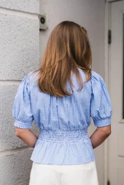 Seersucker Smocking Blouse Blue Checks