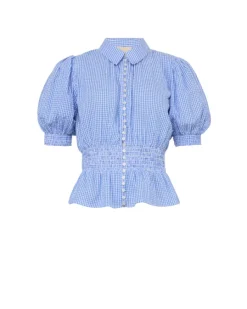 Seersucker Smocking Blouse Blue Checks