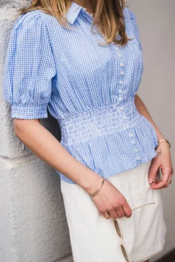 Seersucker Smocking Blouse Blue Checks