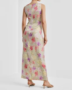Shiny Sleeveless Dress Vintage Bouquet