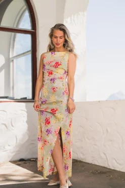 Shiny Sleeveless Dress Vintage Bouquet