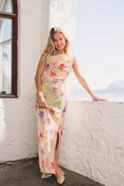 Shiny Sleeveless Dress Vintage Bouquet