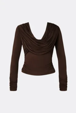 Signe Cowl Neck Jersey Top Dark Brown