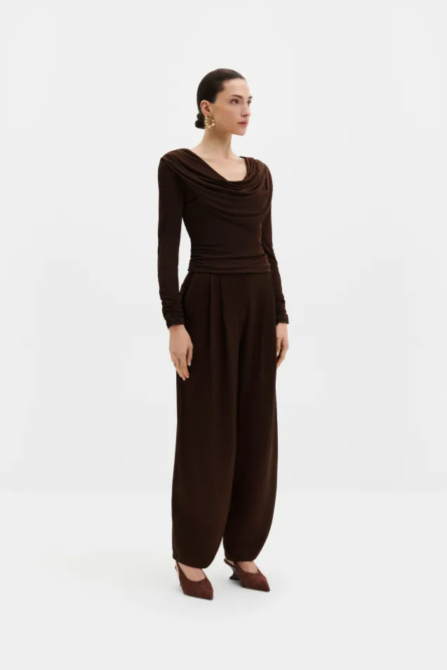 Signe Cowl Neck Jersey Top Dark Brown