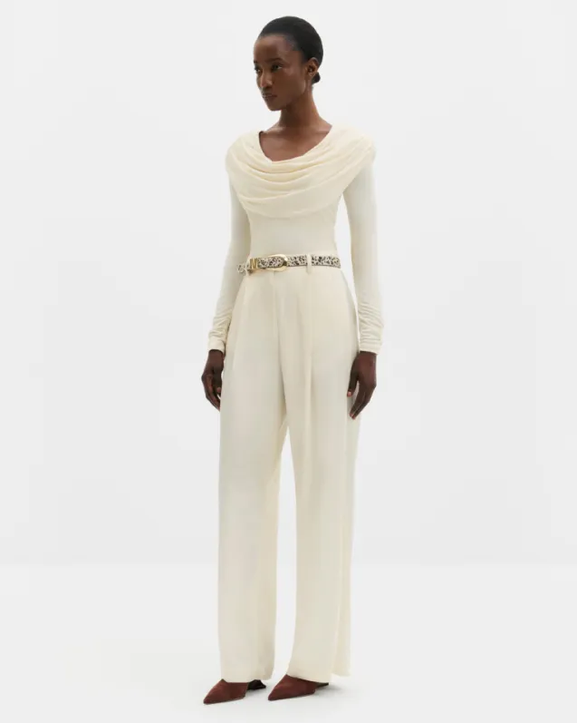 Signe Cowl Neck Jersey Top Pearl