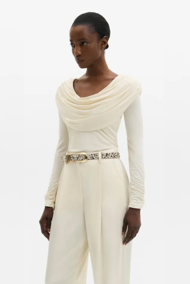 Signe Cowl Neck Jersey Top Pearl