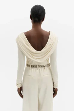 Signe Cowl Neck Jersey Top Pearl