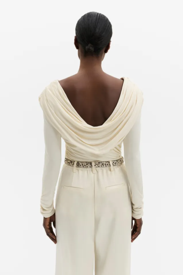 Signe Cowl Neck Jersey Top Pearl