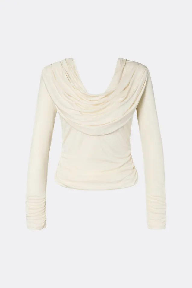 Signe Cowl Neck Jersey Top Pearl