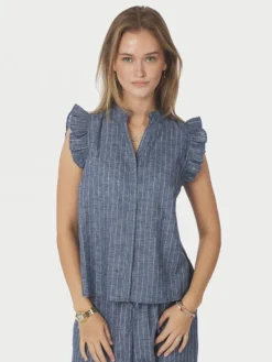 Siona Emb Stripe Top Blue