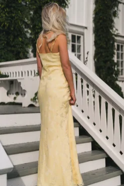 Sorelle Lace Slip Maxi Dress Light Lemon