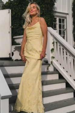 Sorelle Lace Slip Maxi Dress Light Lemon