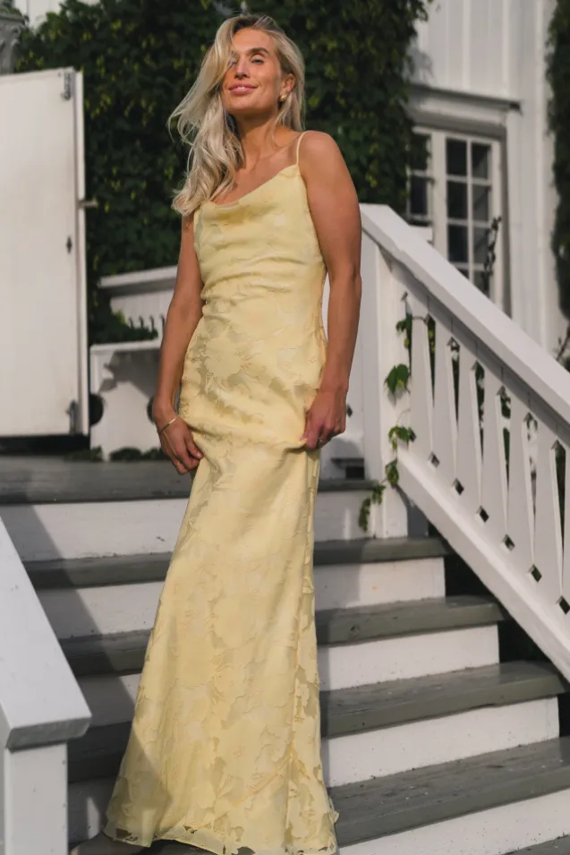 Sorelle Lace Slip Maxi Dress Light Lemon
