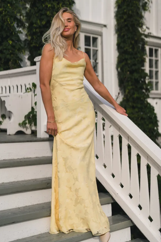 Sorelle Lace Slip Maxi Dress Light Lemon