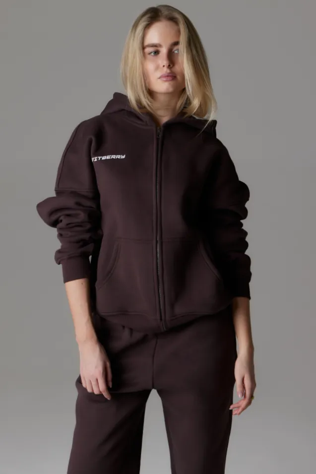 Sports Studio Zip Hoodie Saddle Brown