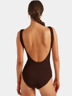 Square Neck Swim Metallic Chocolate