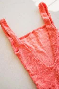 Square Neck Swim Metallic Coral
