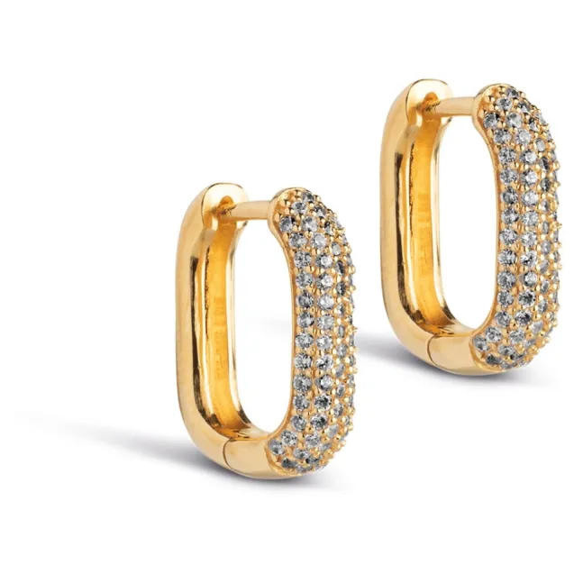 Square Sparkling Hoops Gold 15 mm