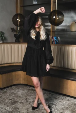 Striped Organza Mini Dress Black