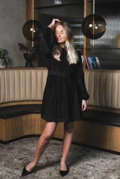 Striped Organza Mini Dress Black