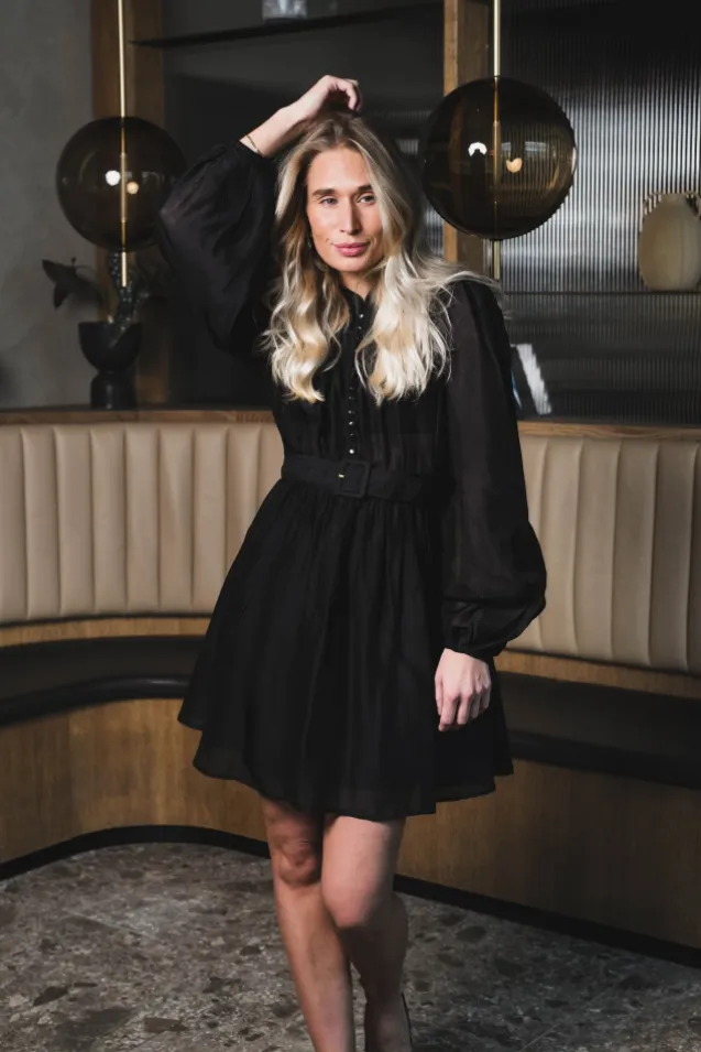 Striped Organza Mini Dress Black