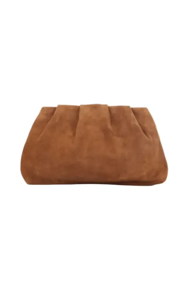 Suede Clutch Bag Cognac Brown