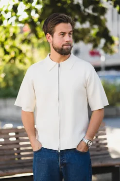 Summer Knit Zip Through Ecru