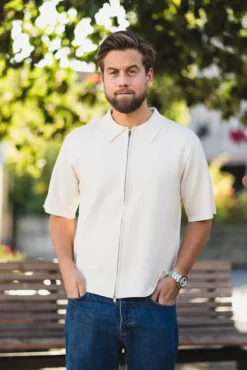 Summer Knit Zip Through Ecru