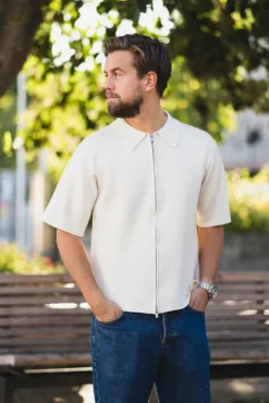 Summer Knit Zip Through Ecru