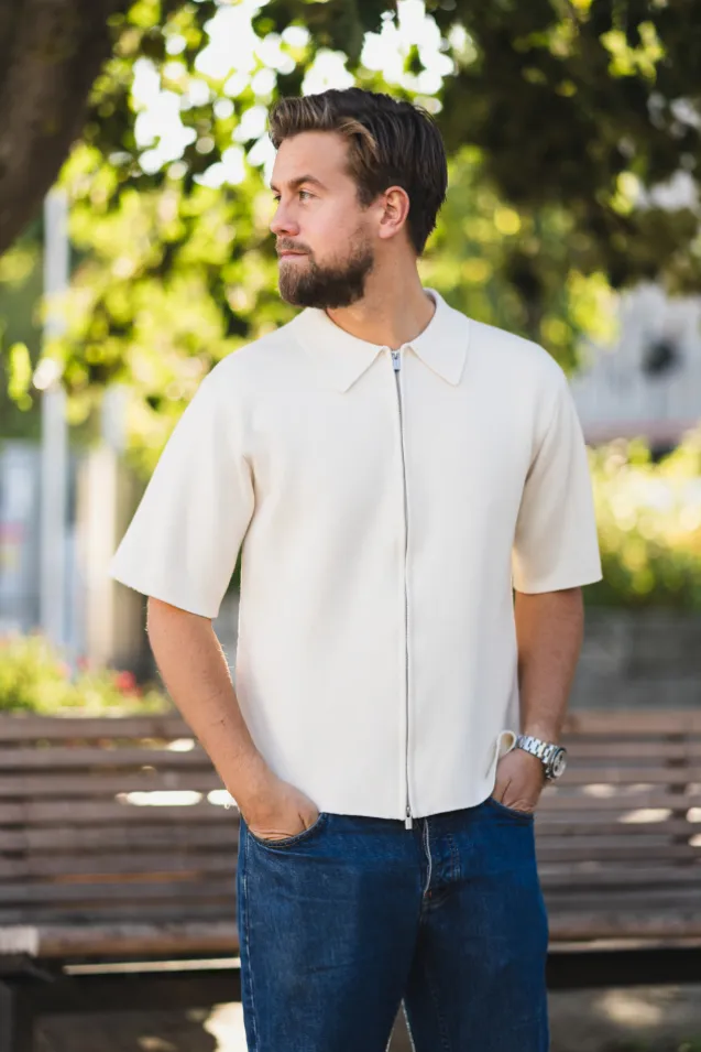 Summer Knit Zip Through Ecru