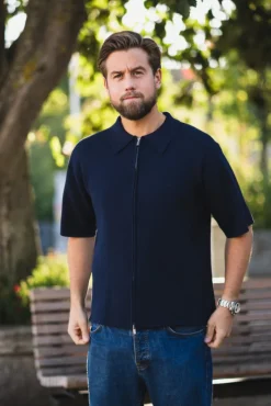 Summer Knit Zip Through Navy