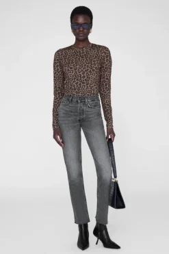Sylvie Long Sleeve Tee Black And Brown Leopard