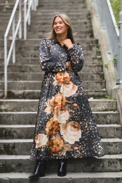 Tailored Satin Shirt Dress Black Rose