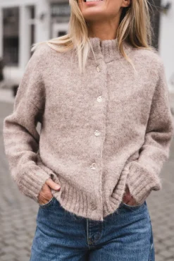 Taura Fluffy Knit Cardigan Beige Melange