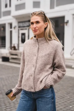 Taura Fluffy Knit Cardigan Beige Melange