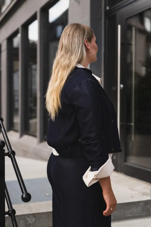 Terry Double Breasted Blazer Navy Denim