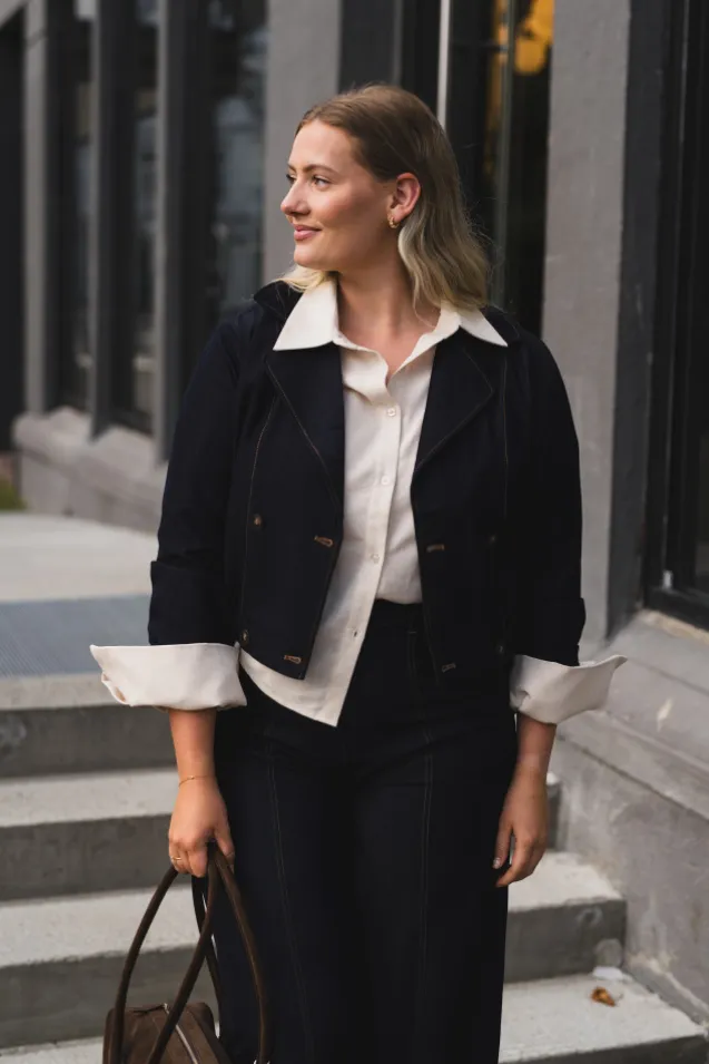 Terry Double Breasted Blazer Navy Denim
