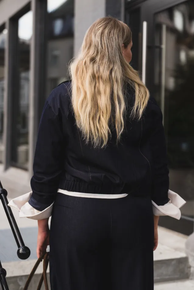 Terry Double Breasted Blazer Navy Denim