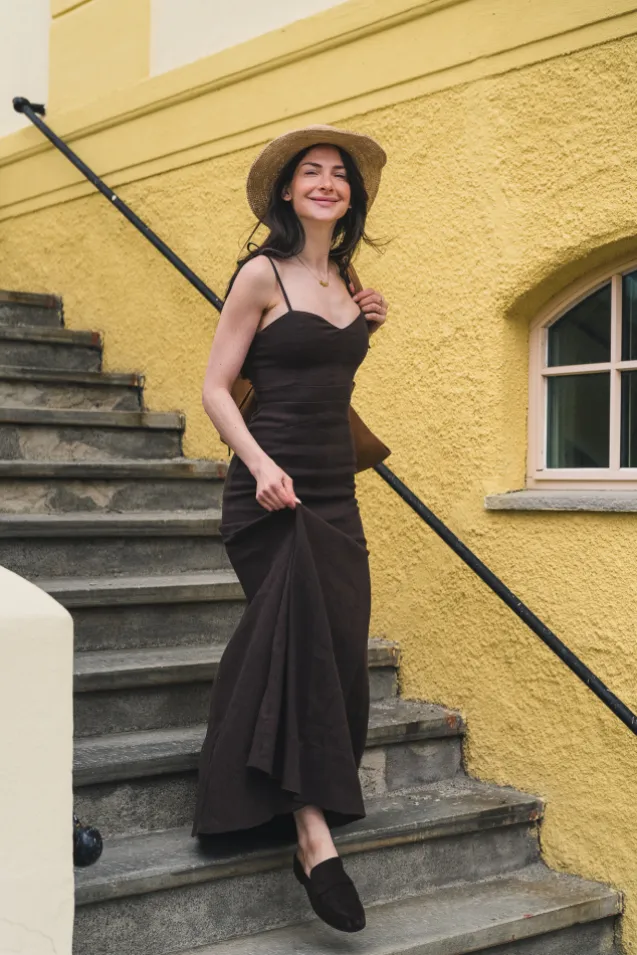 Tessa Linen Dress Dark Brown
