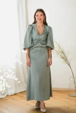 Thea LS Long Dress Green Milieu