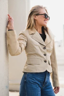 Thela Suede Leather Short Jacket Pale Khaki